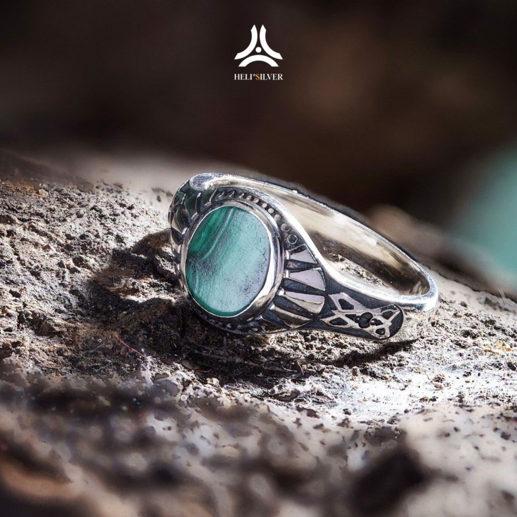 Nhẫn bạc nam, nữ HeliSilver Gothic Malachite Helios Original S925