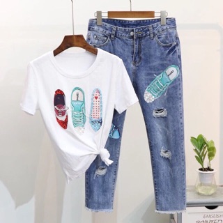 💐Set_Bộ_quần_Jeans_Áo_Phông_3D💐