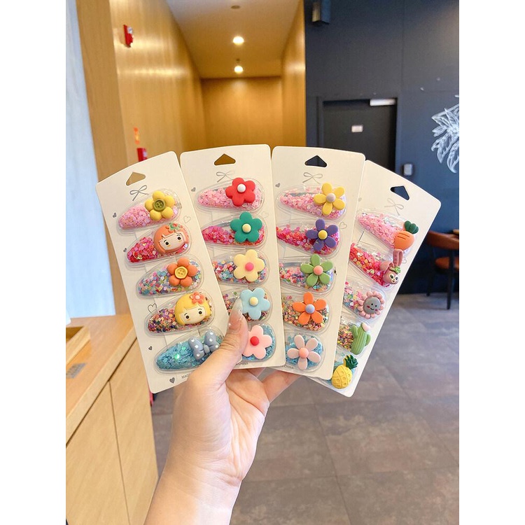 Set 5 Kẹp Tóc Đính Thú Và Trái Cây Nhũ Kim Tuyến Chuyển Động Phụ Kiện Tóc Cho Nữ Và Bé Gái