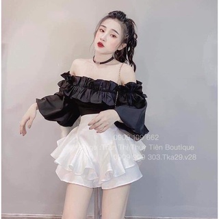 Sét Đồ Bộ Nữ Hót Trend Cá Tính Áo Tay Phồng & Chân Váy Xếp Ly Tầng