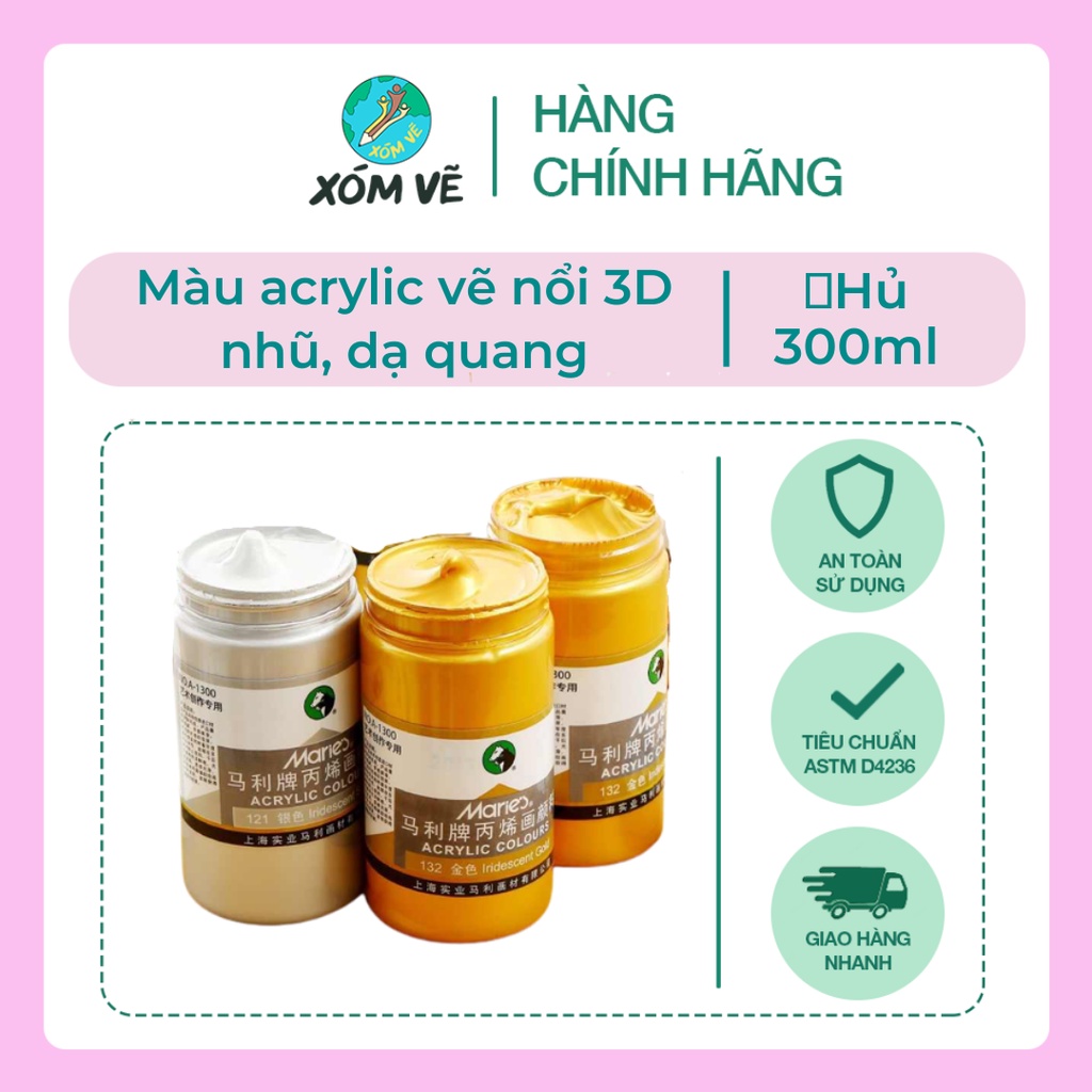 [XÓM VẼ] Màu acrylic nhũ ánh kim, dạ quang, màu vẽ dưa ngày tết 300ml