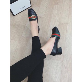 Giày búp bê da trơn tag sắt gót 3p