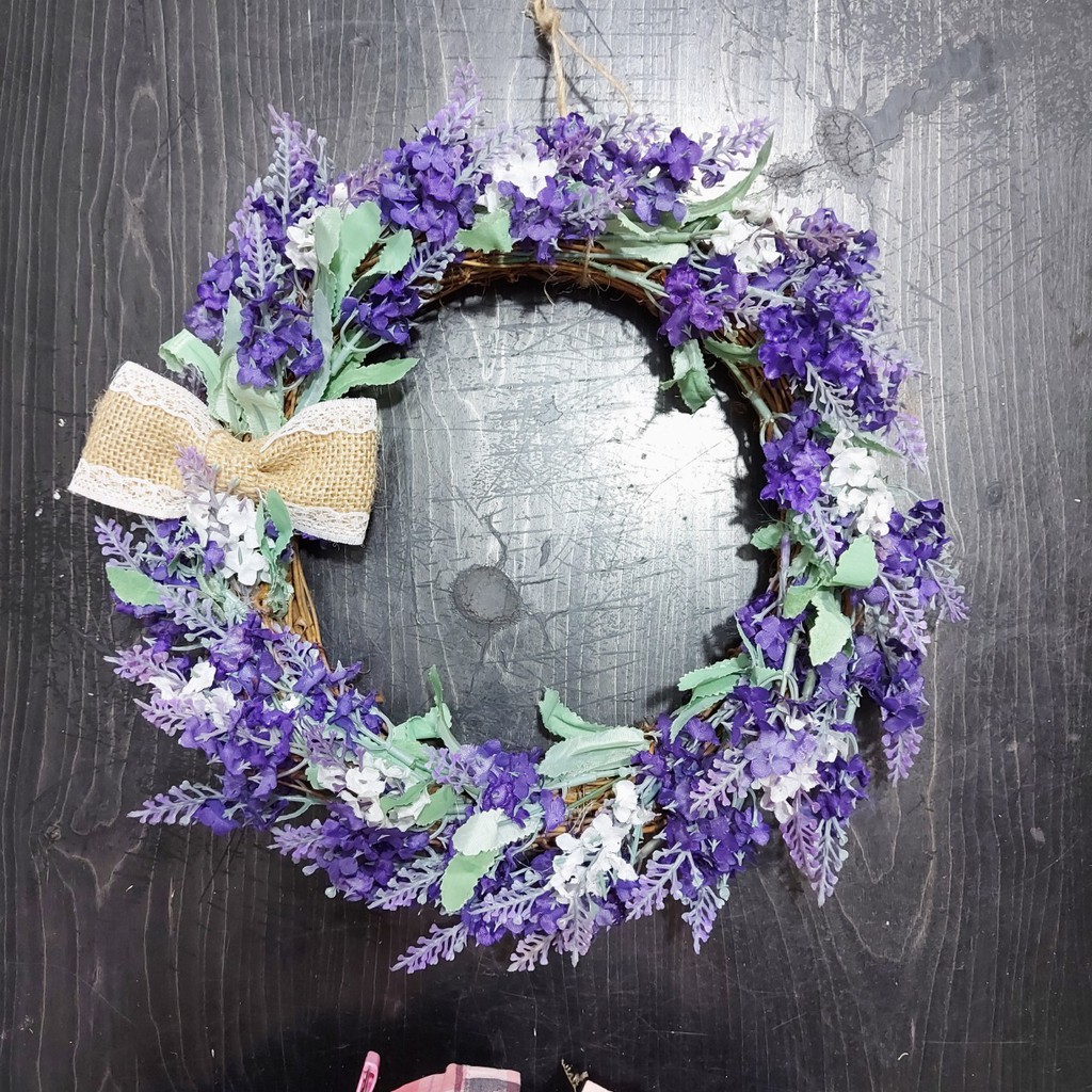 Vòng hoa giả vòng hoa lavender tím 25cm