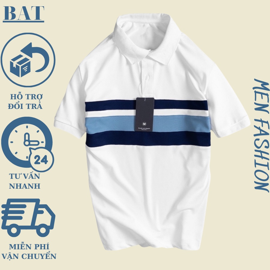 Áo thun nam phối ngang thời trang nam BAT, áo polo nam thiết kế vải cá sấu cotton cao cấp ngắn tay cực sang trọng.