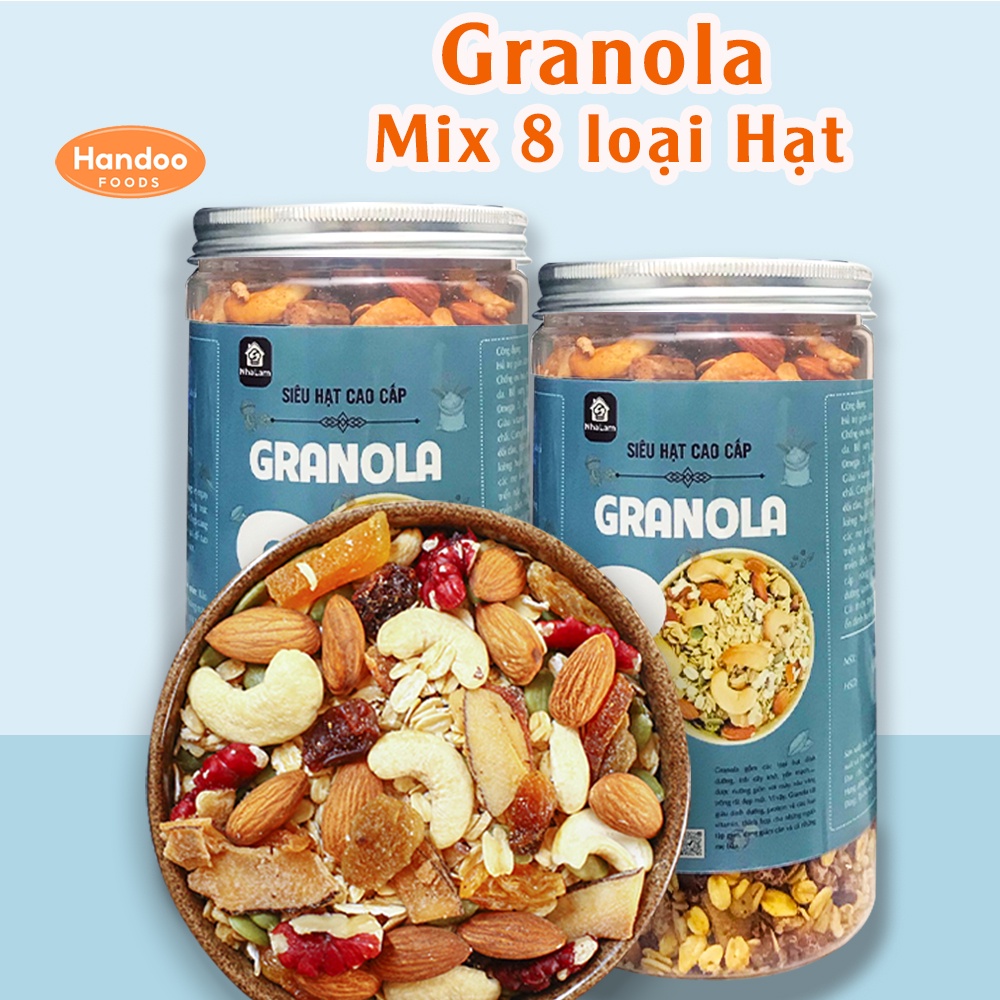 Granola Siêu Hạt Mix 8 Loại Thơm Ngon, Giảm Cân Thêm Hạt Điều, Óc Chó Handoo Foods