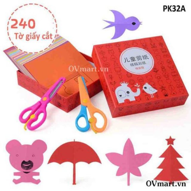 Bộ cắt giấy 240 tờ kèm kéo cắt cho bé