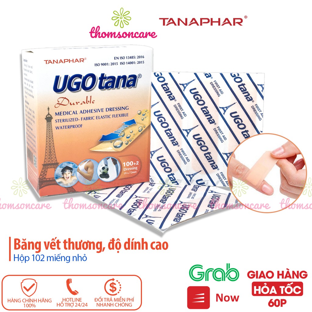 Hộp Băng dính cá nhân y tế UGOTANA 19mmx72mm Hộp 102 miếng băng vết thương nhỏ, đứt tay