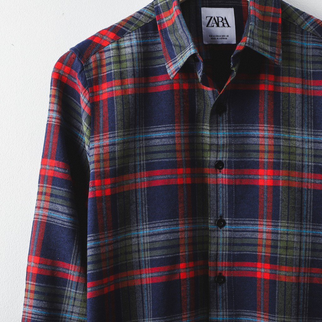 Áo sơ mi nam dài tay ZARA caro ĐỎ XANH vải Dạ Mỏng cao cấp - Phong Cách Trẻ Trung
