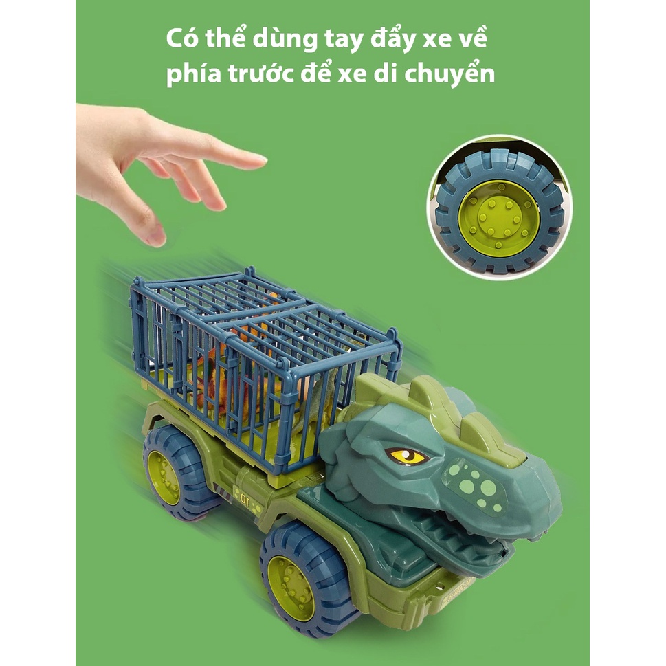 Đồ chơi xe ô tô chở khủng long BBS cỡ lớn trẻ em, bộ đồ chơi nhiều con khủng long