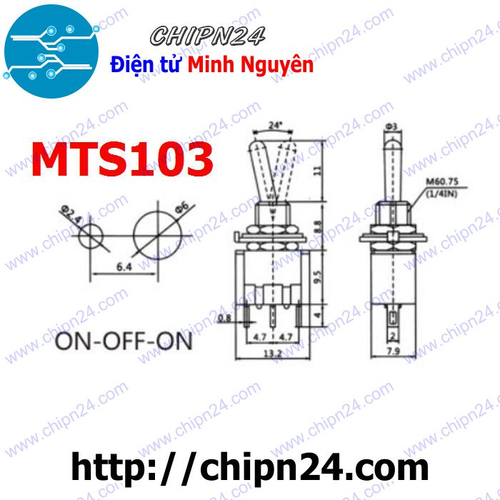 [2 CÁI] Công tắc MTS103 (Công tắc bật 3 nấc 3 chân, màu xanh 6A 125VAC)