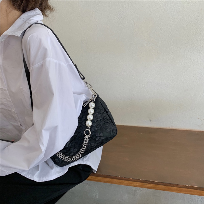 Túi đeo vai thiết kế nhỏ gọn thiết kế mới 2021 họa tiết hoa jacquard đính ngọc trai ngọt ngào cho nữ