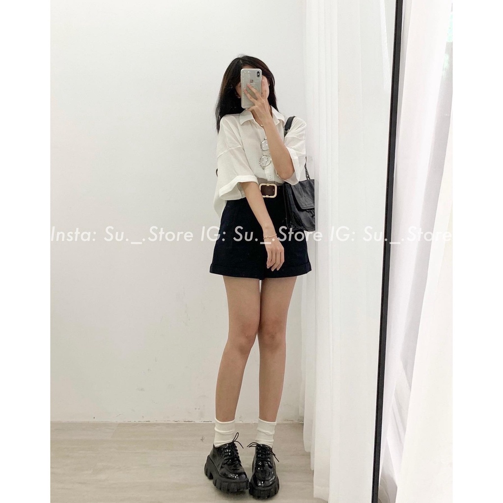 Quần sooc thô xắn gấu kèm đai Q433 SUSTORE