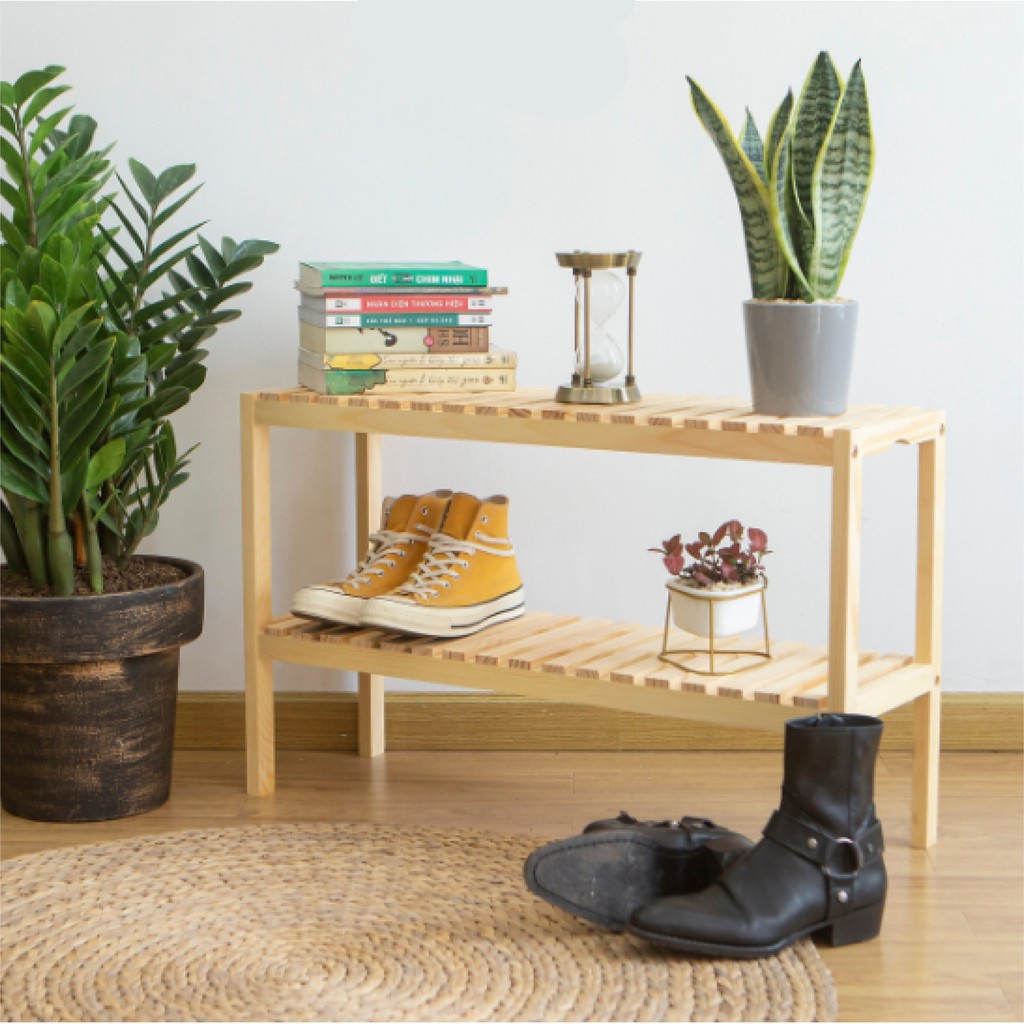 Kệ giày dép gỗ 2 tầng chất liệu cao cấp, chống mối mọt, loại lớn kích thước 80*50*26cm l Kệ để giày dép bằng gỗ decor