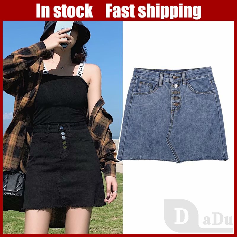 Chân váy jean Chữ A Xếp Ly Lưng Cao Co Giãn Phong Cách Hàn Quốc Mới