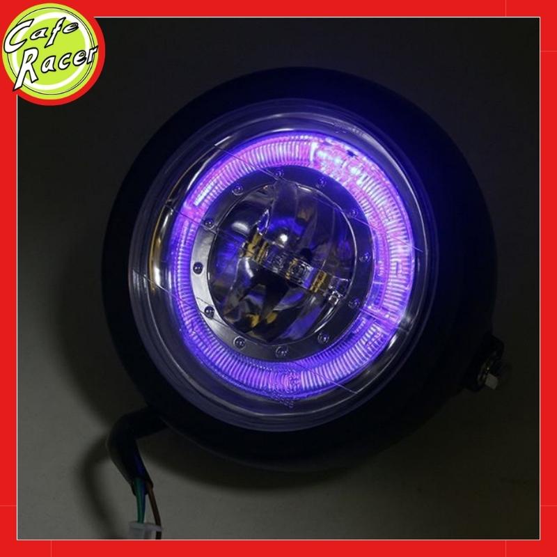 Đèn pha led viền xanh gáo sắt sơn tĩnh điện đen hoặc mạ crom sáng với mặt kính trong phủ sáng rộng