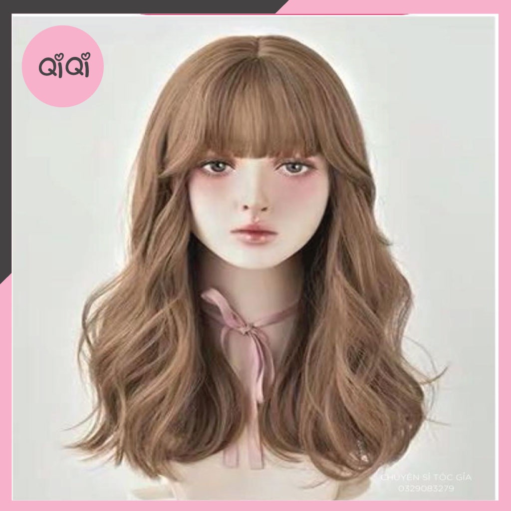 Tóc Giả Nguyên Đầu Lửng Xoăn Dợn Phong Cách Hàn Quốc QiQiShop