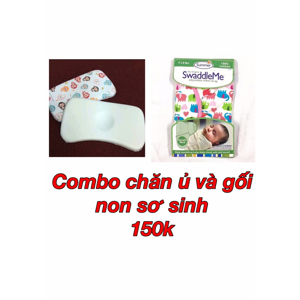 Combo chăn ủ sơ sinh và gối non cao su chống bẹp đầu