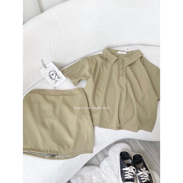 Set áo polo kèm chân váy chữ A nhiều màu Bazic one