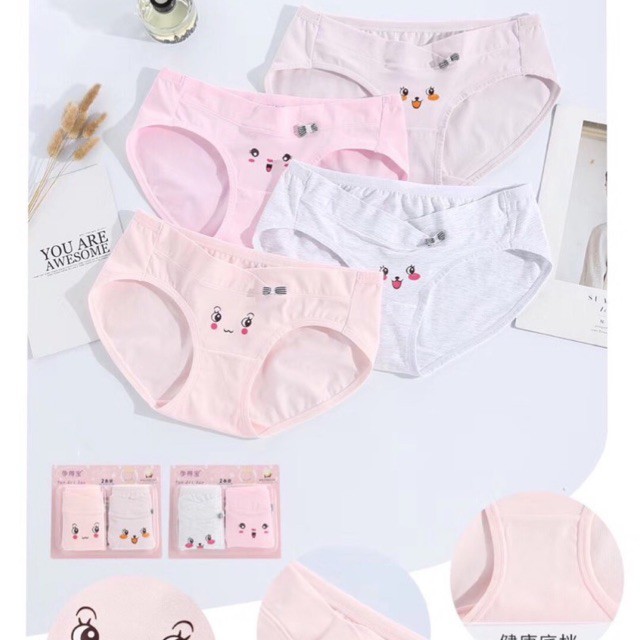 Set 02 quần lót bầu, quần chíp bầu cotton cạp chéo xinh xắn cho mẹ bầu - QL1