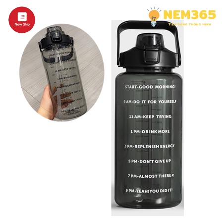 Bình 2L cao cấp, Bình Đựng Nước thể thao có vạch nhắc giờ uống