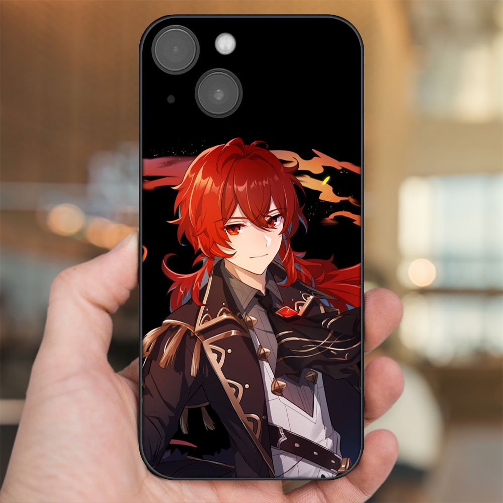 Ốp lưng iPhone 13 dẻo đen cạnh vuông in hình Diluc Genshin Impact