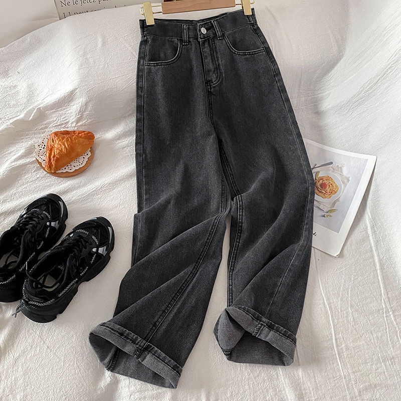 Quần jean SUXI dài lưng cao ống rộng màu trơn thời trang xuân thu dành cho nữ