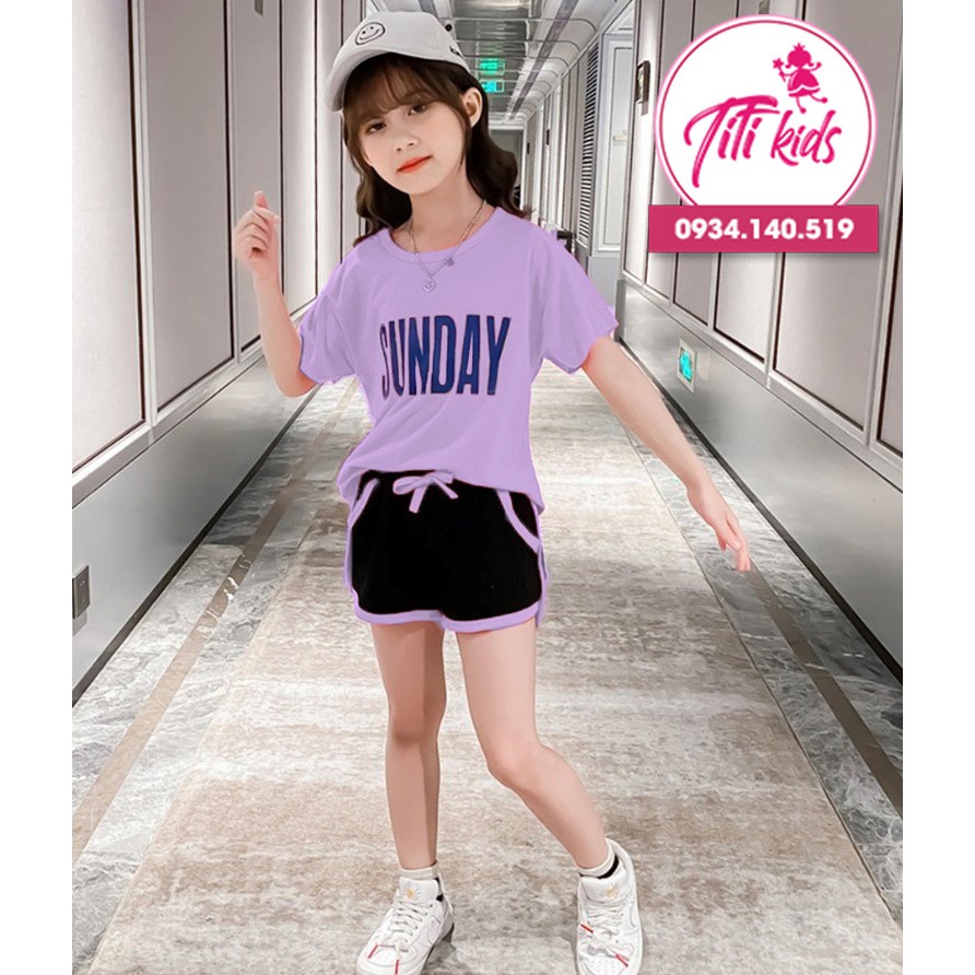 Đồ Bộ Cho Bé Gái TITIKIDS Thun Lạnh Áo Sunday Quần Đùi S101