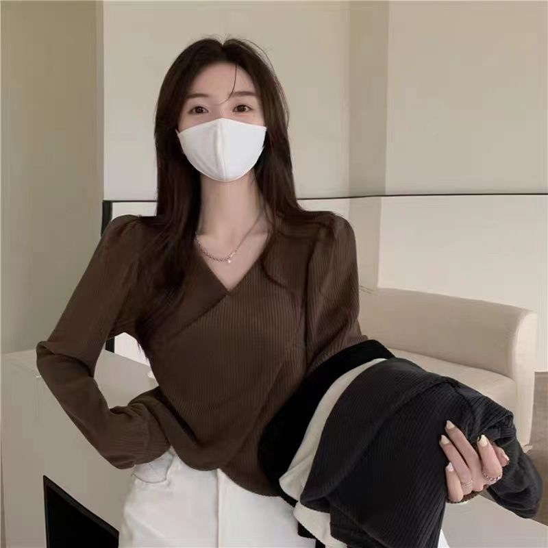 COZOK Áo Thun Tay Dài Cổ Chữ v Thời Trang Dễ Phối Đồ