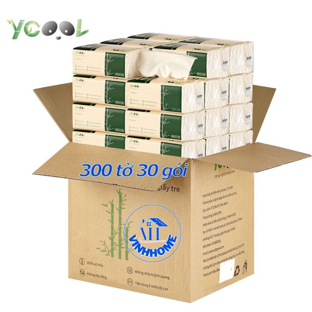 Khăn giấy ăn gấu trúc, khăn giấy than tre YCOOL dai, mềm, mịn 1 gói/ 300 tờ/ 4 lớp Vinhhome.store