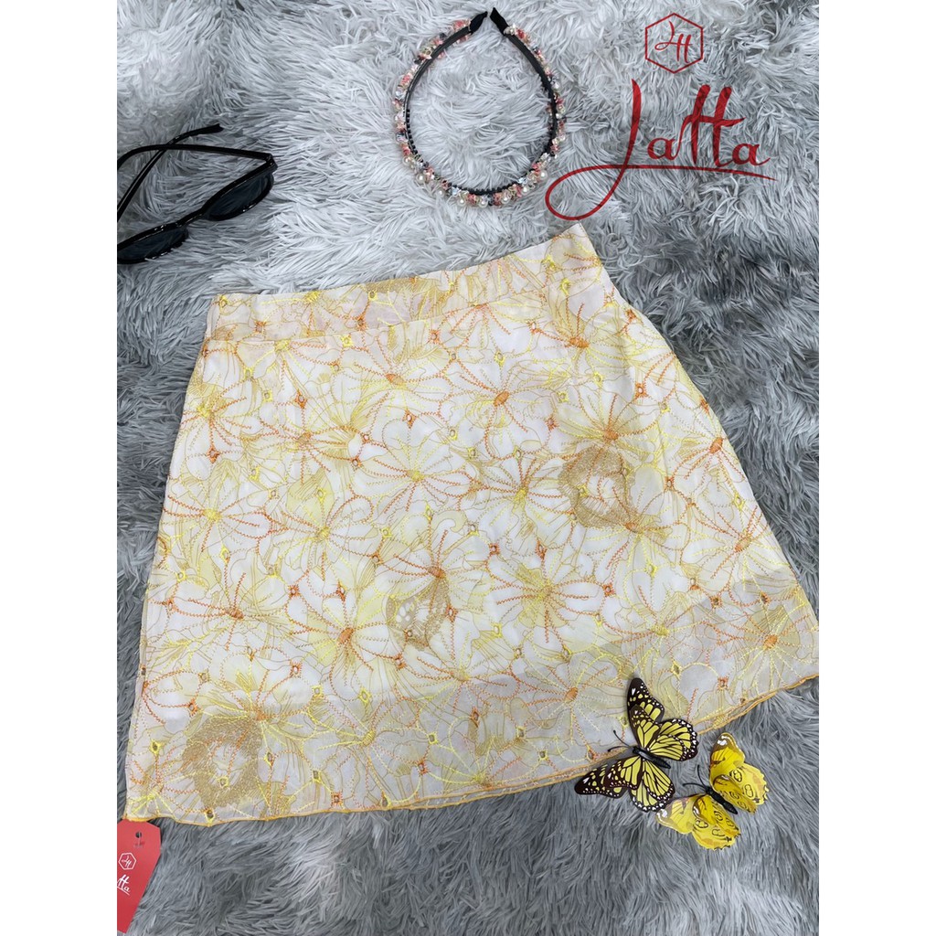 Chân váy ngắn thêu họa tiết hoa xinh xắn -ảnh thật 4 màu