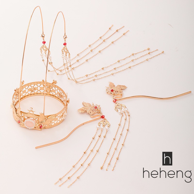 YADORNOS Phong cách cổ điển tóc Crown Set Clip tóc khí chất cổ điển Hanbok trang trí tóc dài tua khí quyển phượng hoàng vương miện