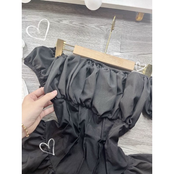 Áo cúp ngực phối bèo trễ vai tiểu thư