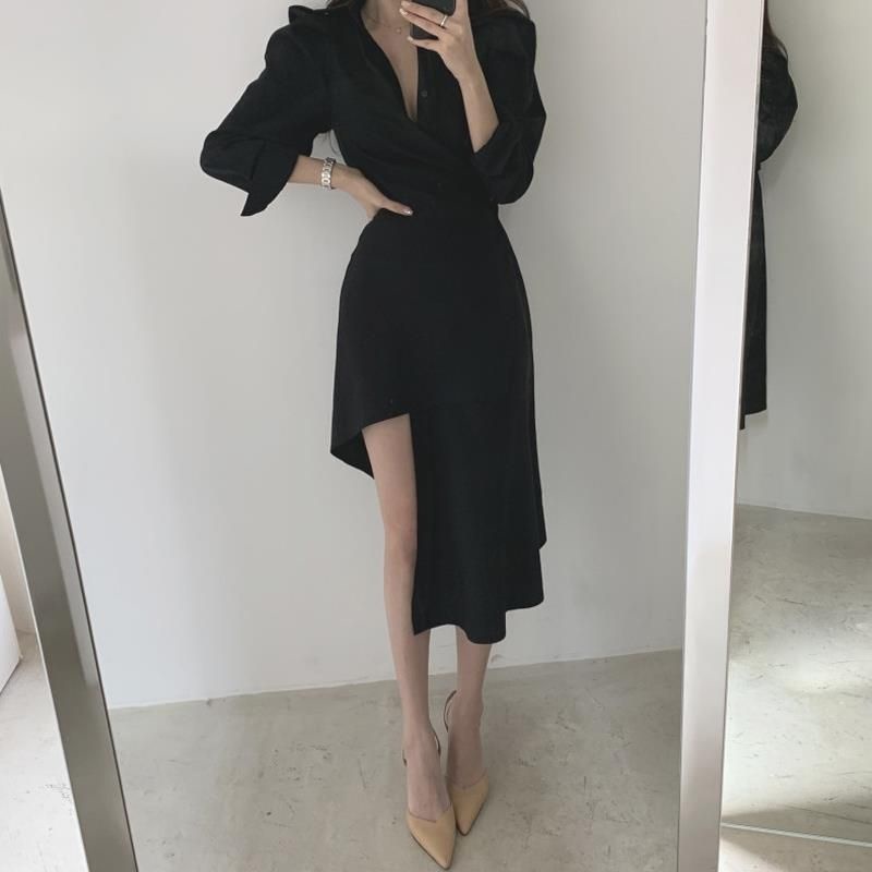 Đầm Sơ Mi Dáng Ôm Che Bụng Kiểu Pháp Thời Trang Xuân Thu Cho Nữ