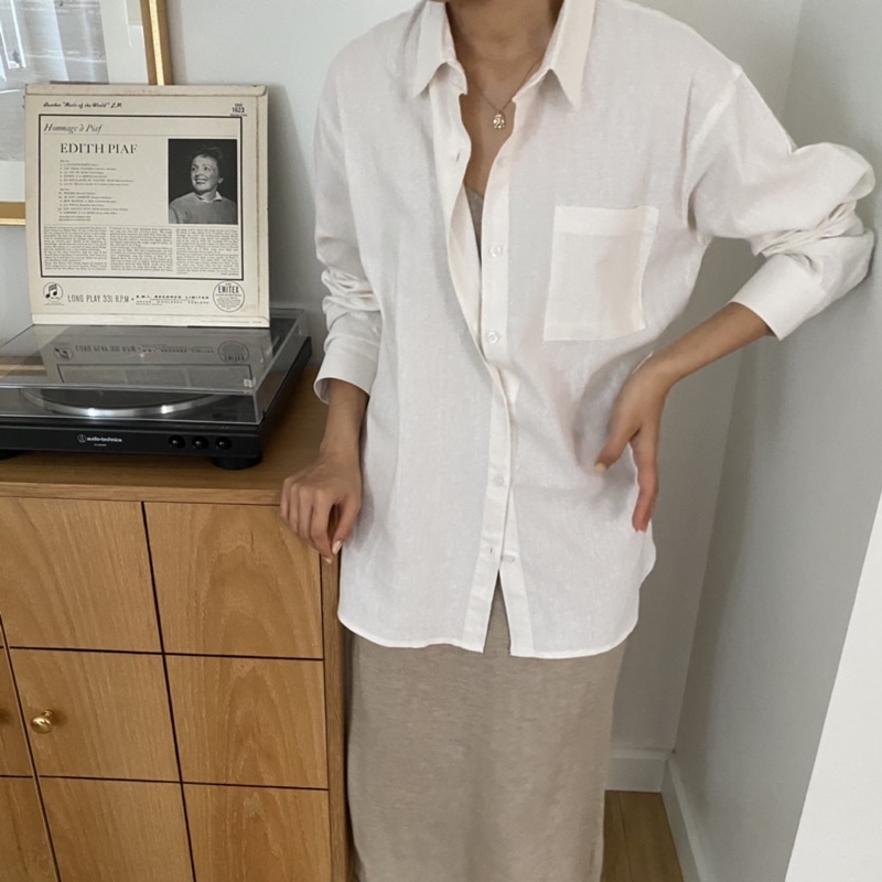 Áo Sơ Mi Dài Tay Chất Liệu Linen Màu Trắng dành cho Nữ Heebyohi
