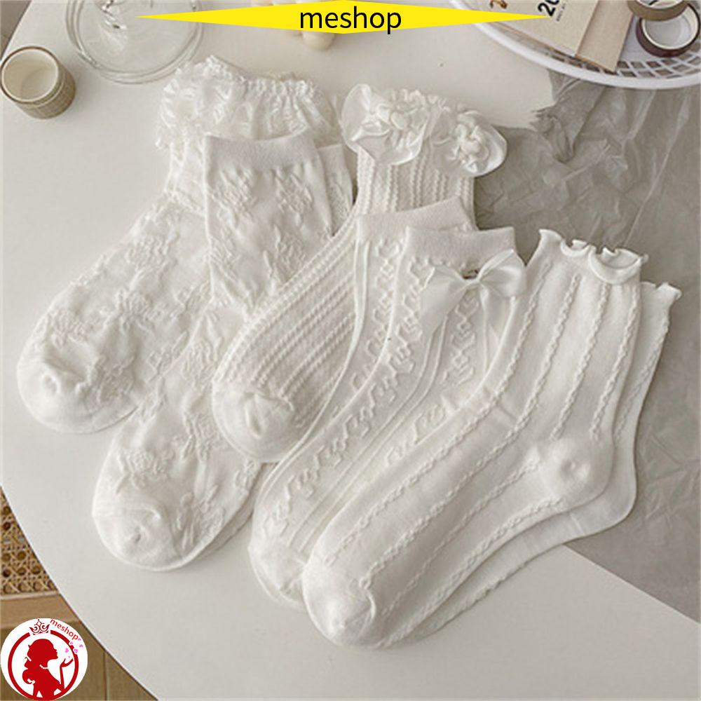 Đôi vớ cotton phối ren đính nơ phong cách lolita dành cho nữ