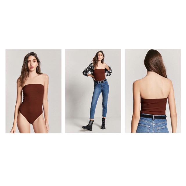 Bodysuit F21 thun gân cúp ngực (Ribbed Strapless Bodysuit) - 100K (Giá web €11,0