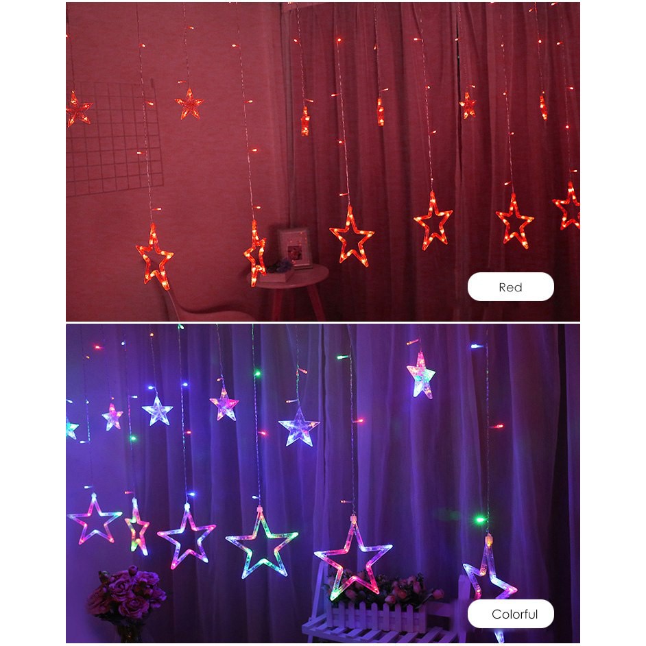 Đèn led rèm nháy Ngôi sao 2,5m đèn 138 led 12 ngồi sao 6 lớn 6 nhỏ nút vặn chỉnh sáng ko phải nút bấm