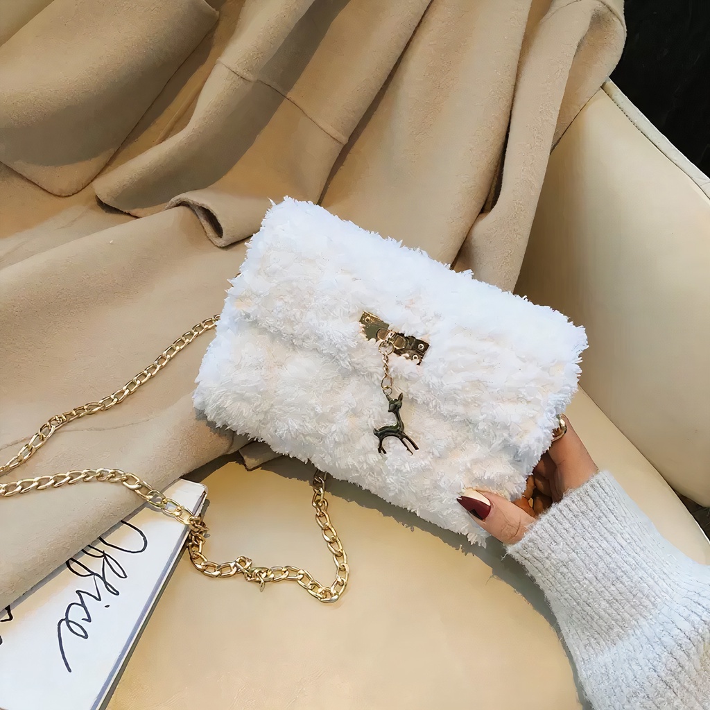 Túi len tự đan, túi đeo chéo len xù phong cách đơn giản cá tính - Bộ phụ kiện đầy đủ LX201