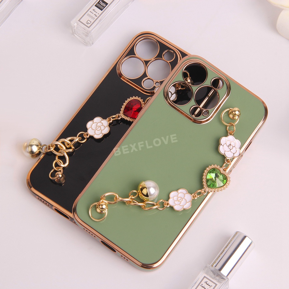 Ốp Điện Thoại Đính Kim Tuyến Có Dây Đeo Tay Sang Trọng Cho iPhone 7 8 + Plus X XR XS max 13 12 11 Pro max