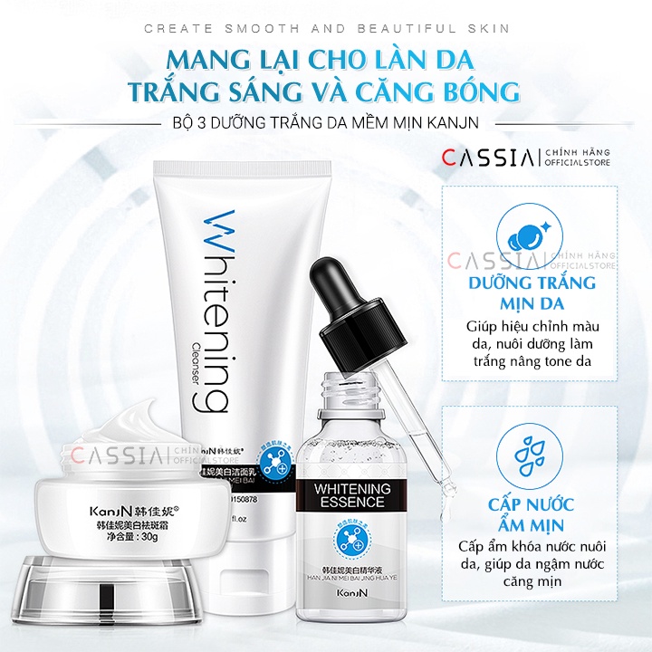 Bộ Chăm Sóc Da Dưỡng Ẩm Trắng Da KANJN, Bộ Sữa Rửa Mặt, Serum Tái Tạo Da, Kem Dưỡng Trắng Mờ Thâm, Trẻ Hóa Da Bóng Mịn