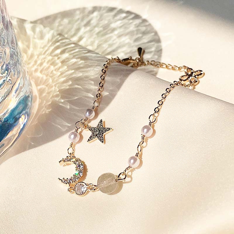 Vòng tay nữ ngọc trai lắc tay nữ hình mặt trăng ngôi sao xinh xắn dễ thương | BigBuy360 - bigbuy360.vn
