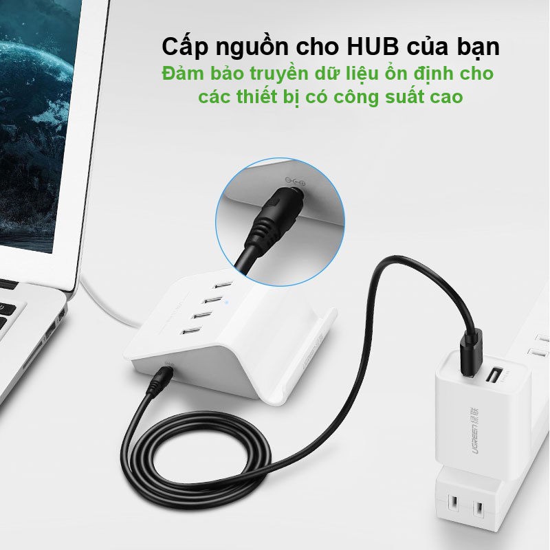 Dây nguồn 1 chiều USB 2.0 sang DC 3.5mm đầu đực dài 1m UGREEN US277