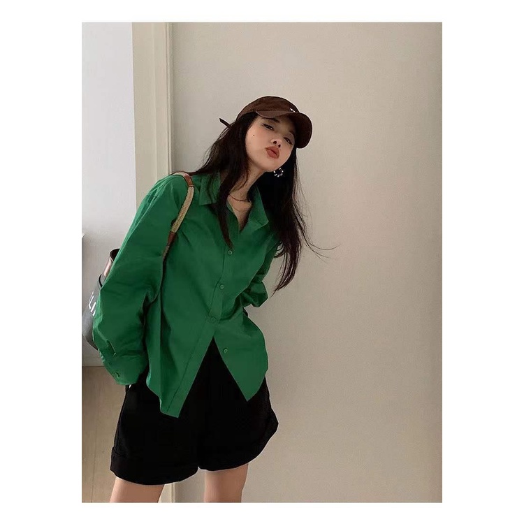 Shirt Spring clothes women's 2022 new net red retro green shirt women's design sense niche boyfriend style chic top trend Z2