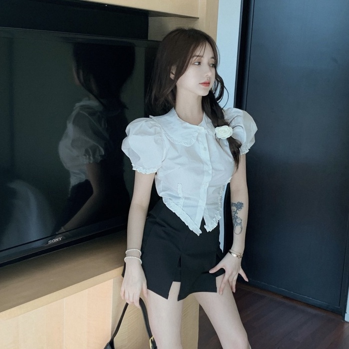 Áo Sơ Mi Tay Ngắn Dáng Ôm Phong Cách Thời Trang Hàn Quốc Dành Cho Nữ