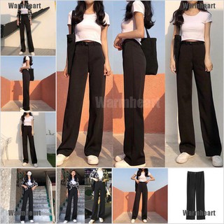 Warmheart Women High Waist Streetwear Trousers Black Loose Chiffon Wide Leg Office Pants