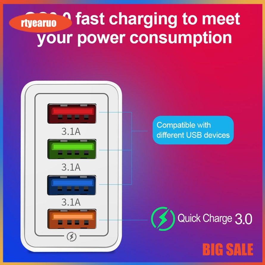 4 USB 3A Mobile Phone Charger Fast Charging Portable Wall Mobile Charger