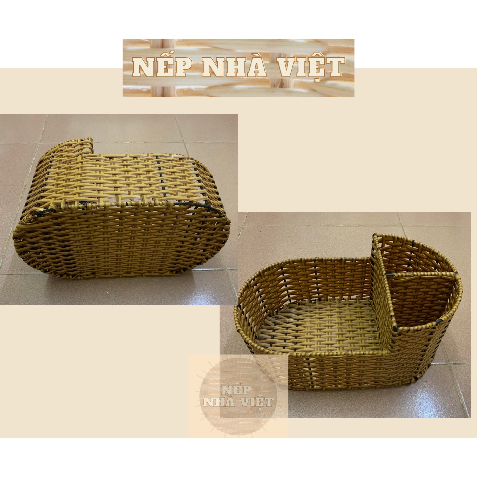 Khay Đựng Muỗng, Đũa, Gia vị... Dạng Tròn Hoặc Vuông Bằng Dây Nhựa Kiểu Mây Tre Lá Đan