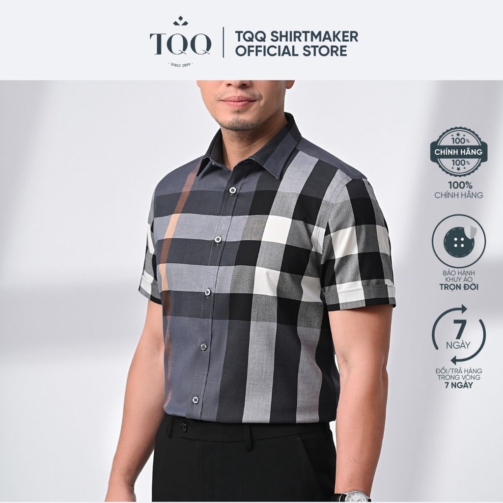 Áo sơ mi nam ngắn tay TQQ dáng Slimfit công sở ôm nhẹ K477CSC màu ghi chất liệu Viscose thoáng mát hạn chế nhăn vạt tôm