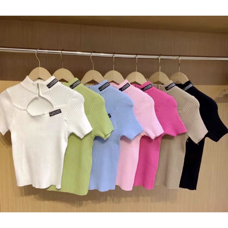 áo len dệt kim mix khoá cổ &amp; mác ngực sexy (1357#)