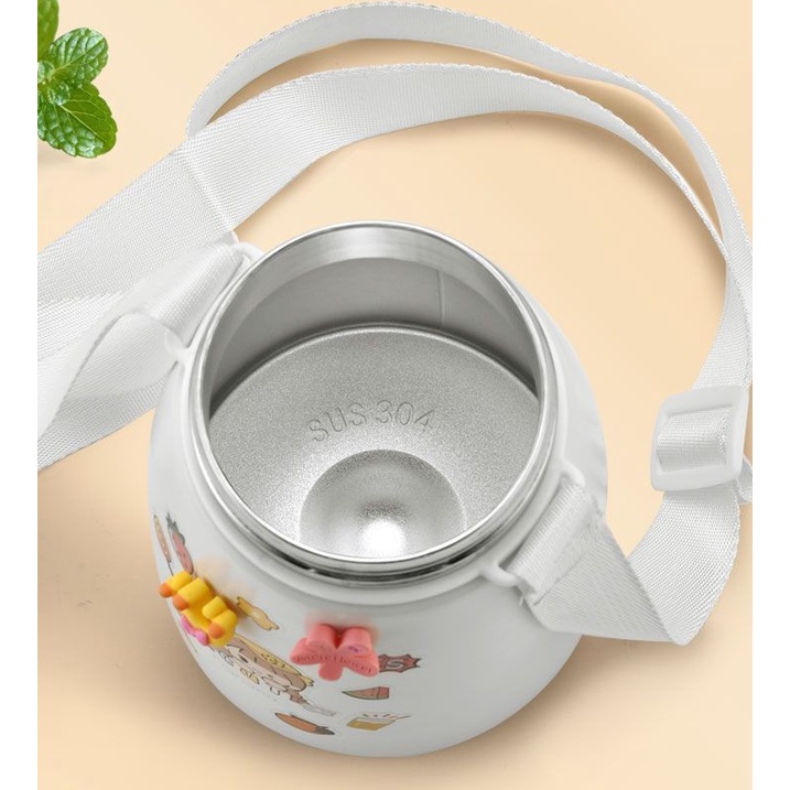 Bình Giữ Nhiệt 850ml, Bình Nước Tặng Sticker Trang Trí Có Ống Hút Và Dây Đeo Inox 304 Giữ Nhiệt Tốt
